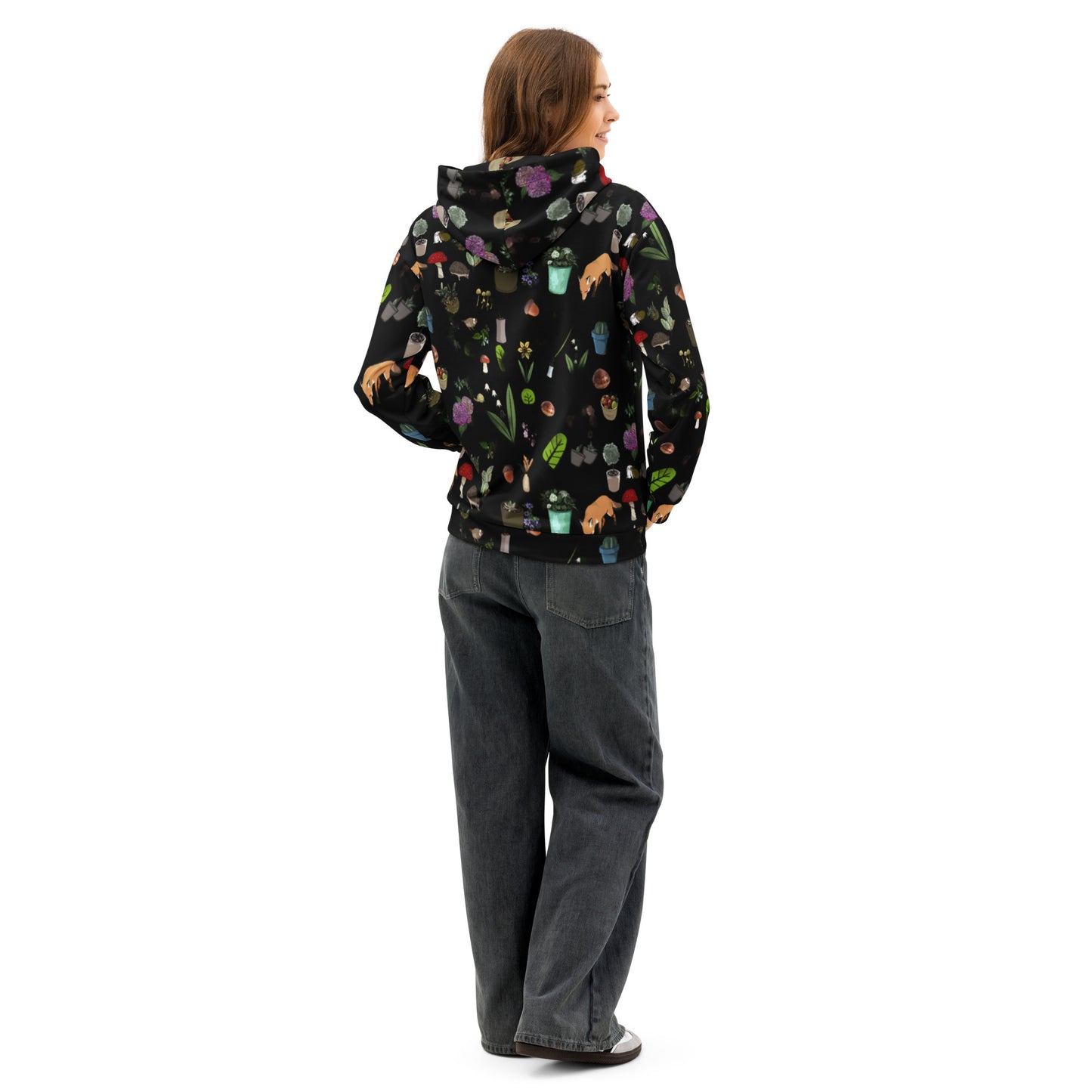 Unisex cotton hoodie with botanical twilight print on white background by Eccentric Chemistry's Tiny Shop of T-Shirt Horrors.