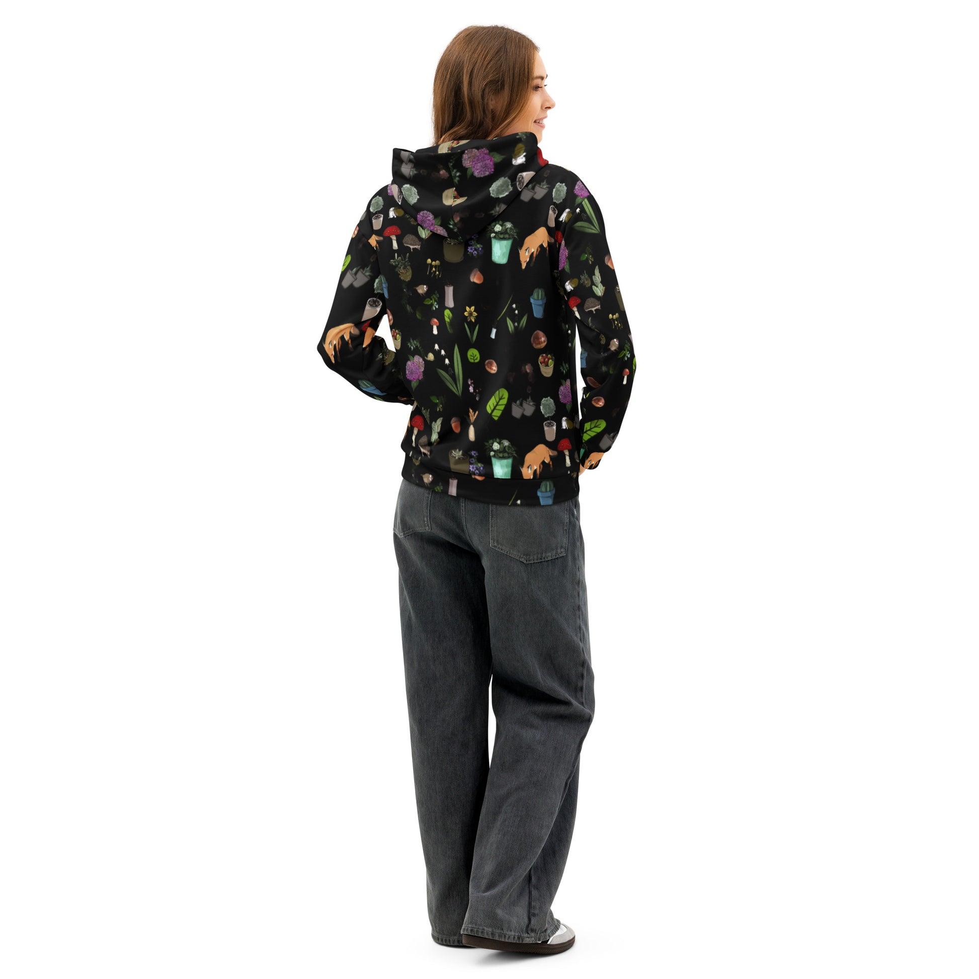 Unisex cotton hoodie with botanical twilight print on white background by Eccentric Chemistry's Tiny Shop of T-Shirt Horrors.