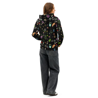 Unisex cotton hoodie with botanical twilight print on white background by Eccentric Chemistry's Tiny Shop of T-Shirt Horrors.