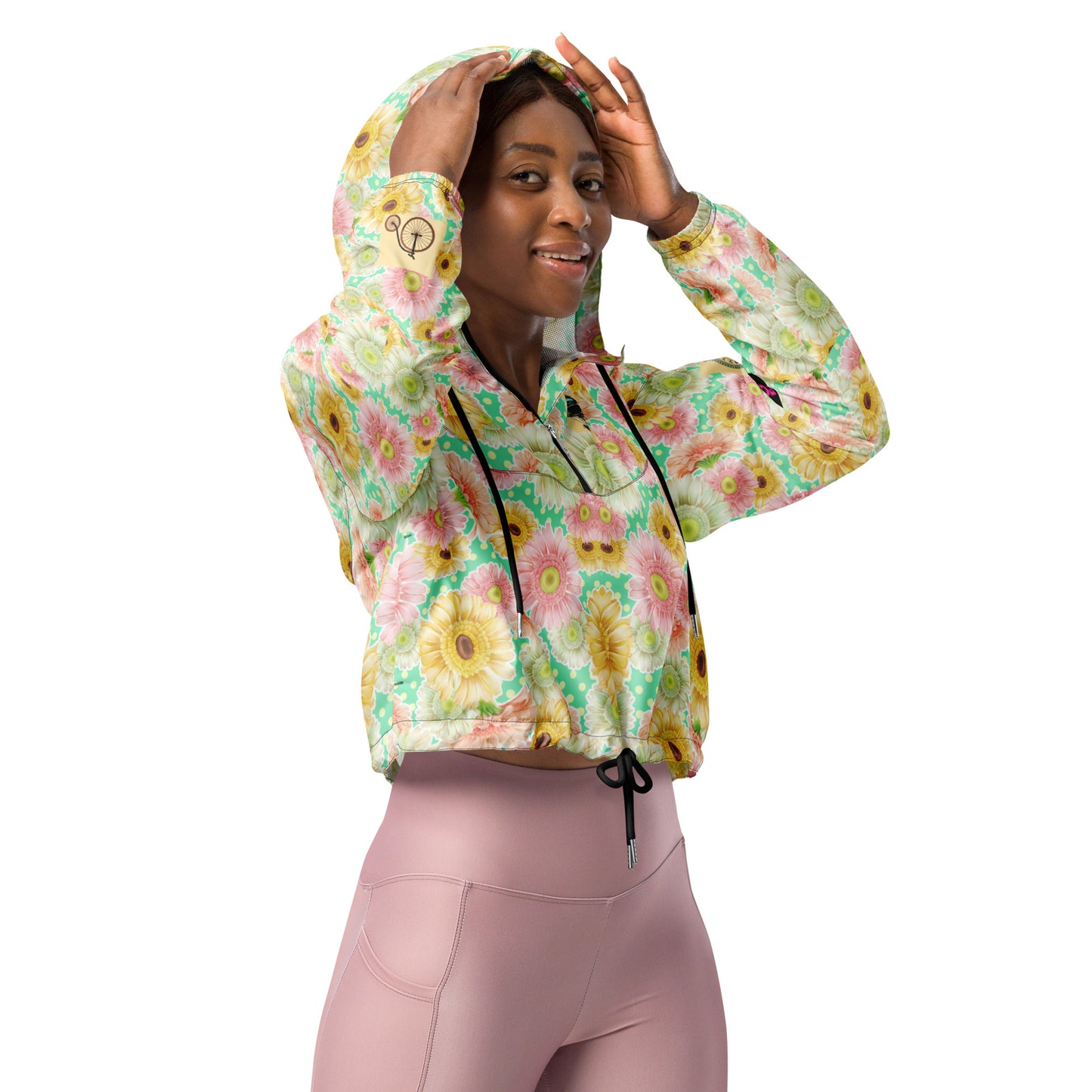 All-over print women's black windbreaker featuring wind resistance under maximum bloom pressure, by Eccentric Chemistry's Tiny Shop.