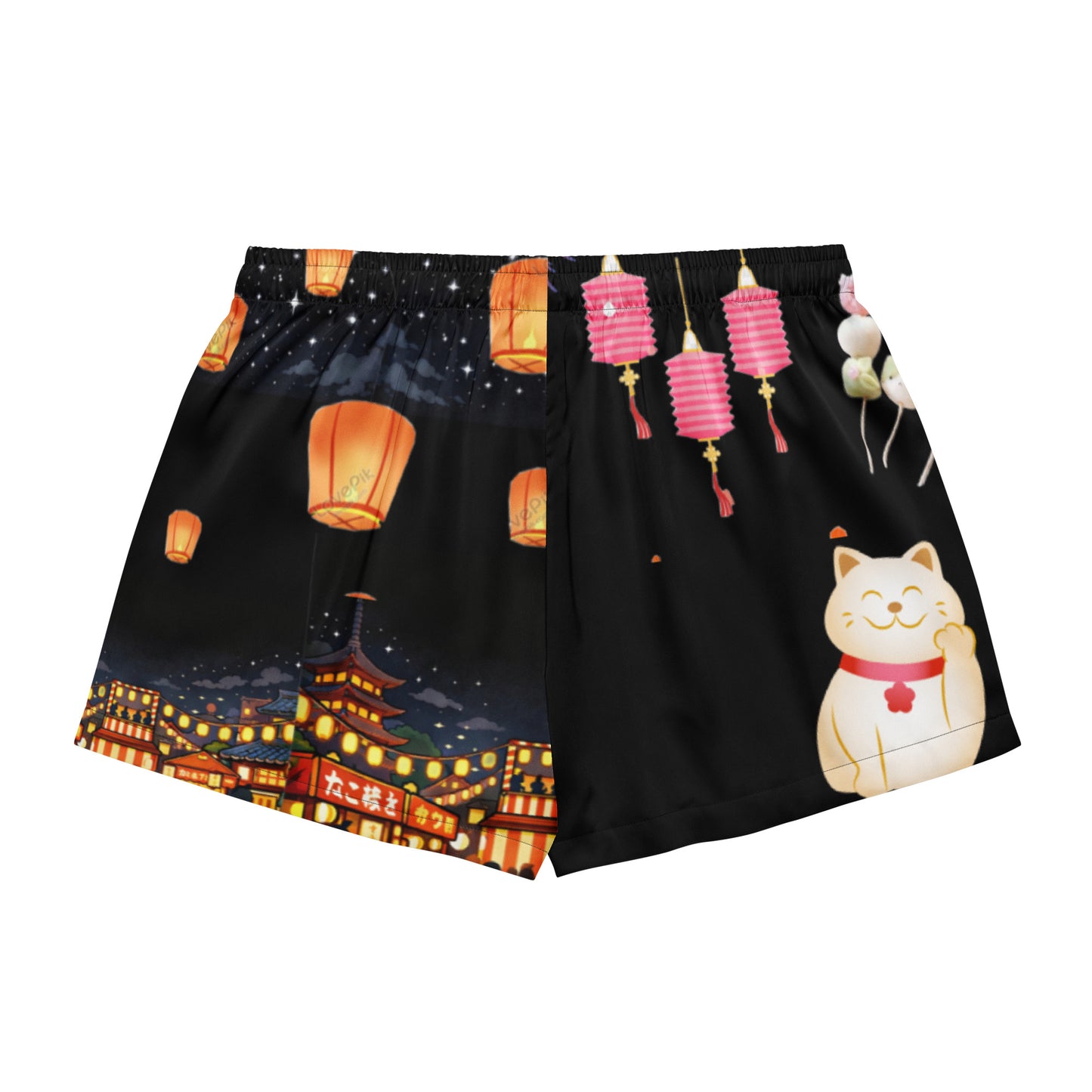Black women's pajama shorts featuring all-over-party paw print design from Eccentric Chemistry's Meow Festival Reactor PJ‑2.6 collection.