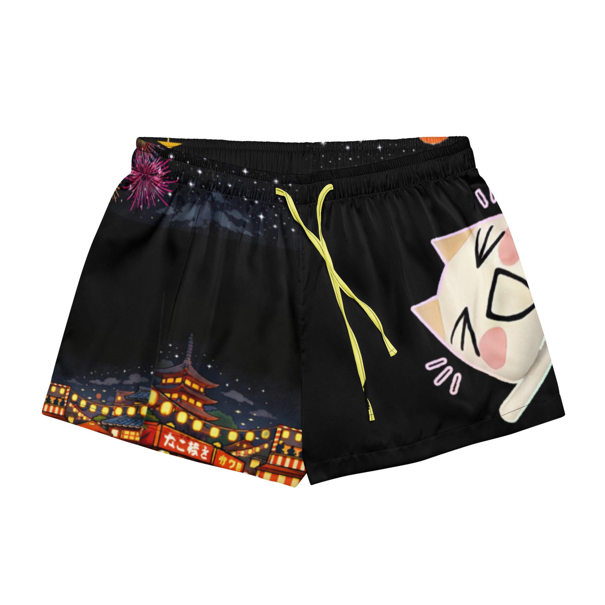 Black women's pajama shorts with all-over Paw print featuring party paw designs, from Eccentric Chemistry's Tiny Shop of T-Shirt Horrors.