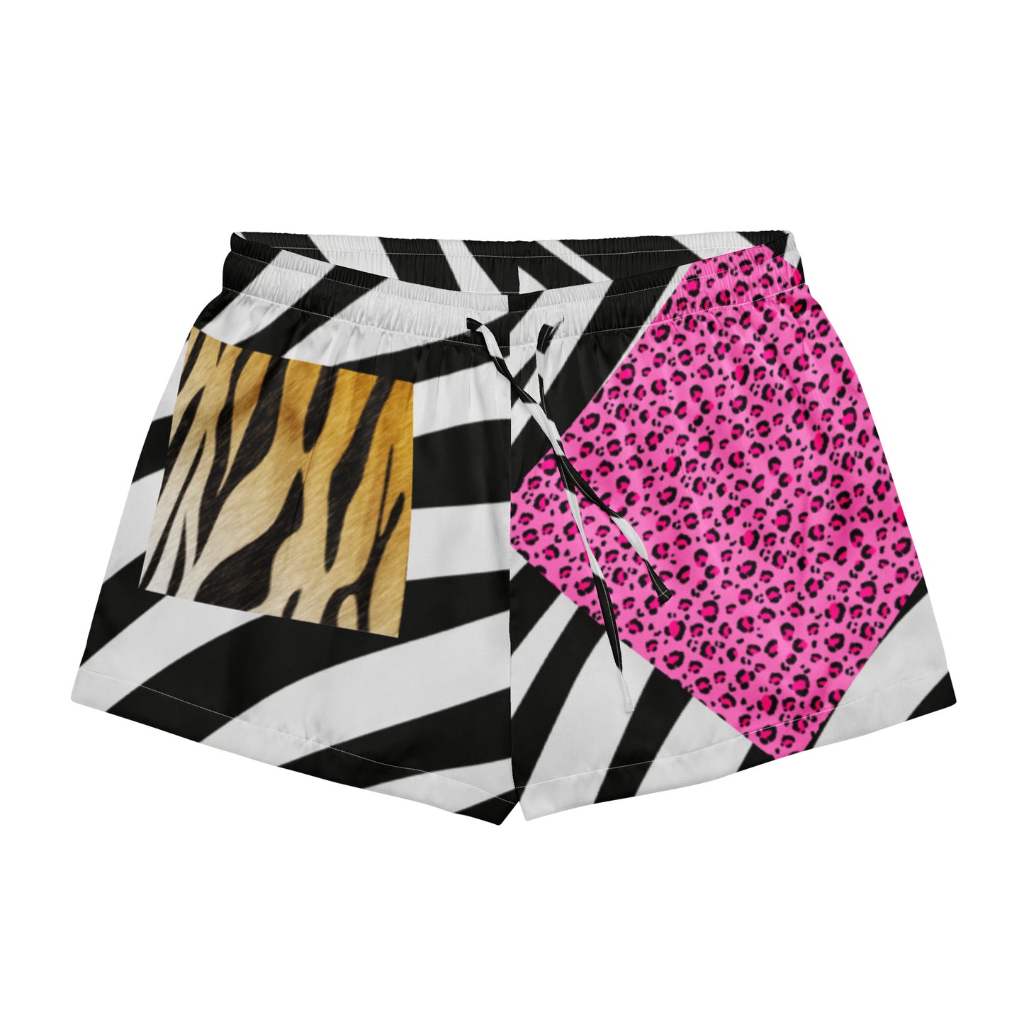 Women’s pajama shorts with wild animal print, white all-over design, from Eccentric Chemistry's laboratory of strange and stylish things.