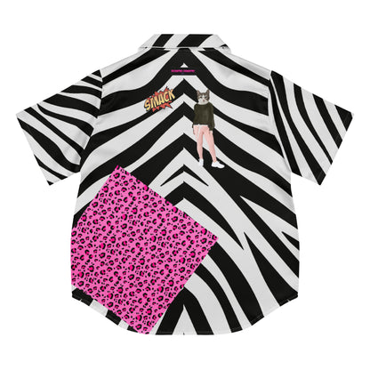 Women’s short sleeve pajama top with wild print, white back, from Eccentric Chemistry’s Laboratory of Strange & Stylish Things.