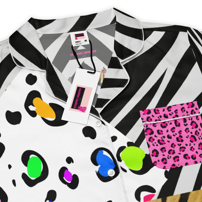 Women's short sleeve pajama top with wild print from Eccentric Chemistry's Laboratory of Strange & Stylish Things, featuring colorful all-over print.