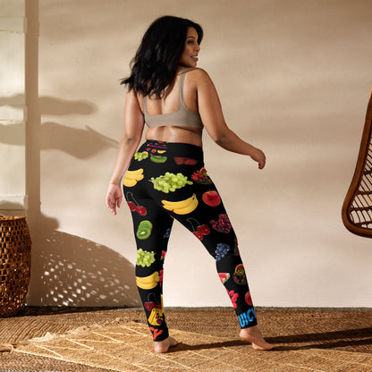 White all-over-print yoga leggings from Juicy Photon Stretch Wear by Eccentric Chemistry's Tiny Shop of T-Shirt Horrors, shown from the back.