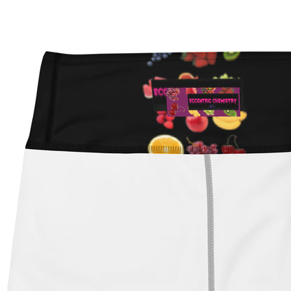 White Juicy Photon Stretch Wear yoga leggings featuring vibrant all-over print by Eccentric Chemistry's Tiny Shop of T-Shirt Horrors