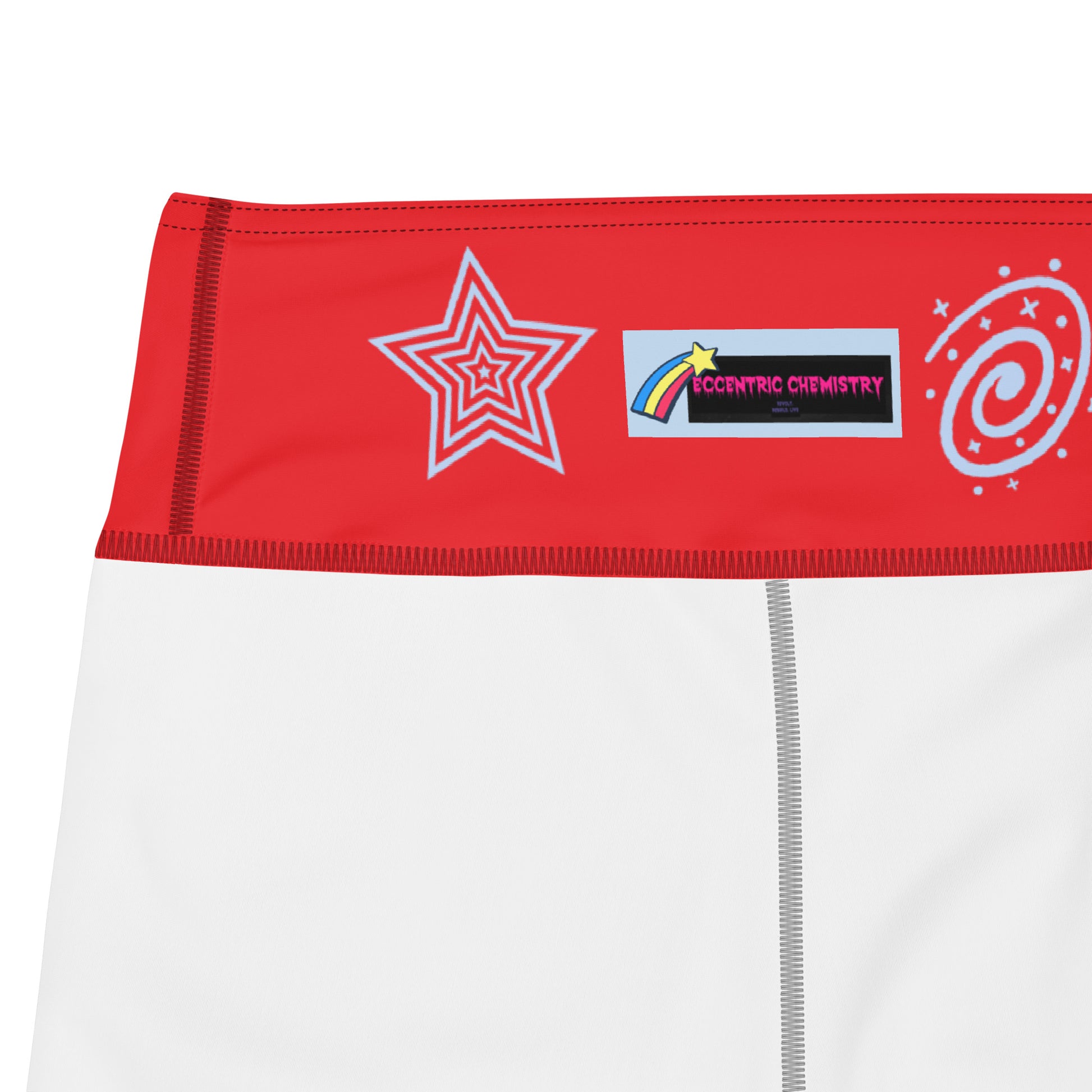 Women's yoga shorts with colorful galaxy print from Eccentric Chemistry's Laboratory of Strange & Stylish Things, all-over abstract pattern