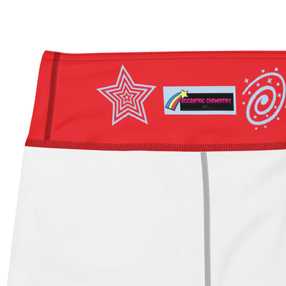 Women's yoga shorts with colorful galaxy print from Eccentric Chemistry's Laboratory of Strange & Stylish Things, all-over abstract pattern