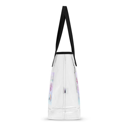 Clear tote bag featuring unicorn and stardust designs, perfect for stylish accessories and experiments from Eccentric Chemistry's decor collection.