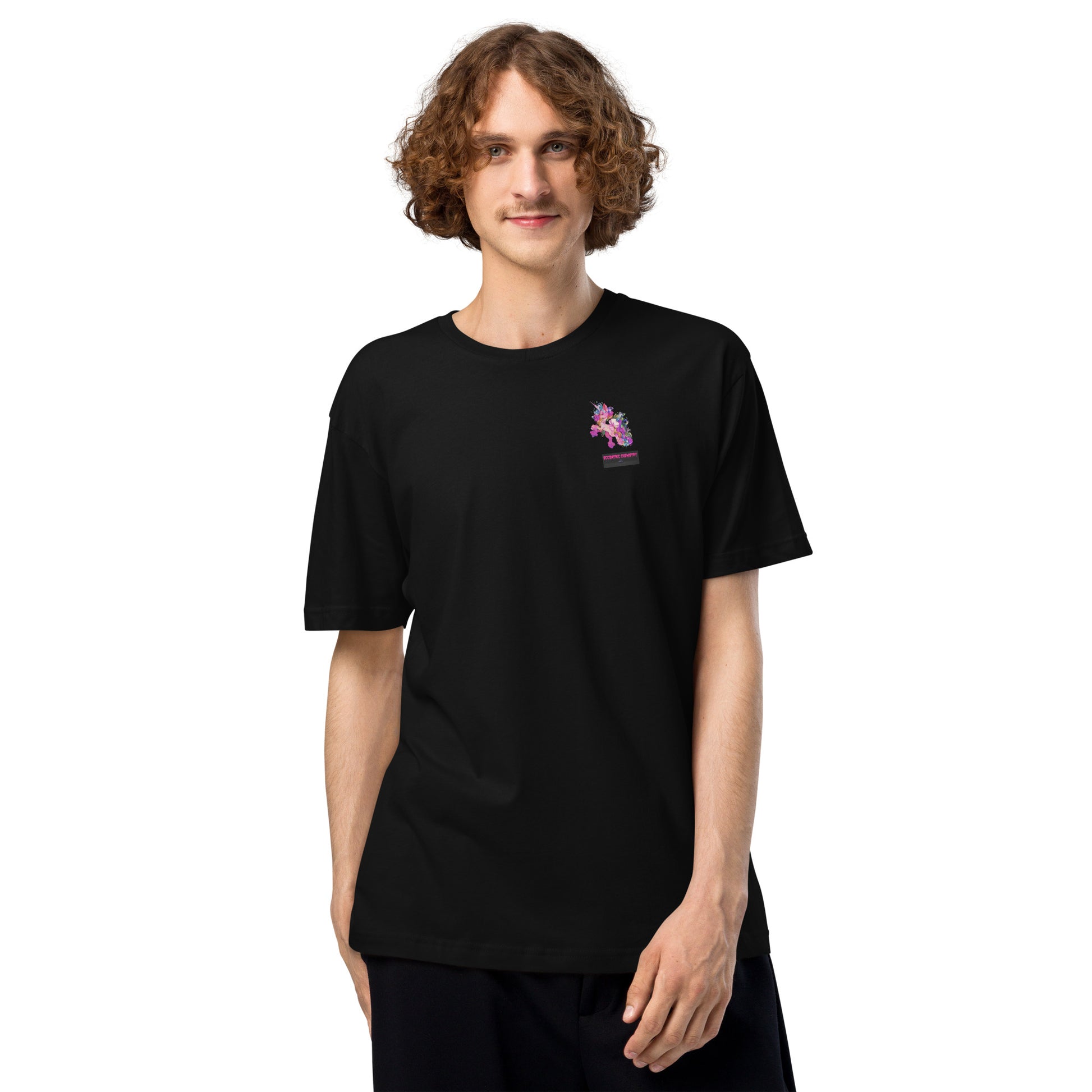 Unisex black fine jersey T-shirt with Hornspark Dreamwave Experiment design from Eccentric Chemistry's Laboratory of Strange & Stylish Things.