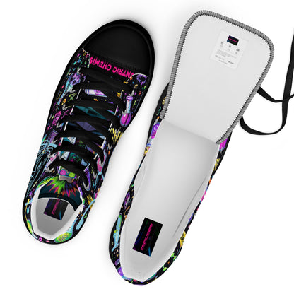 Black Chem‑Skull Reactor HT‑4.3 high-top canvas shoes for men, featuring hazard-core branding and bold graphic design.