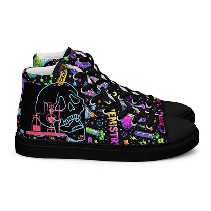 Black men's high-top canvas shoes from Chem-Skull Reactor Unit HT-4.3 Hazard-Core collection by Eccentric Chemistry's Tiny Shop of T-Shirt Horrors.