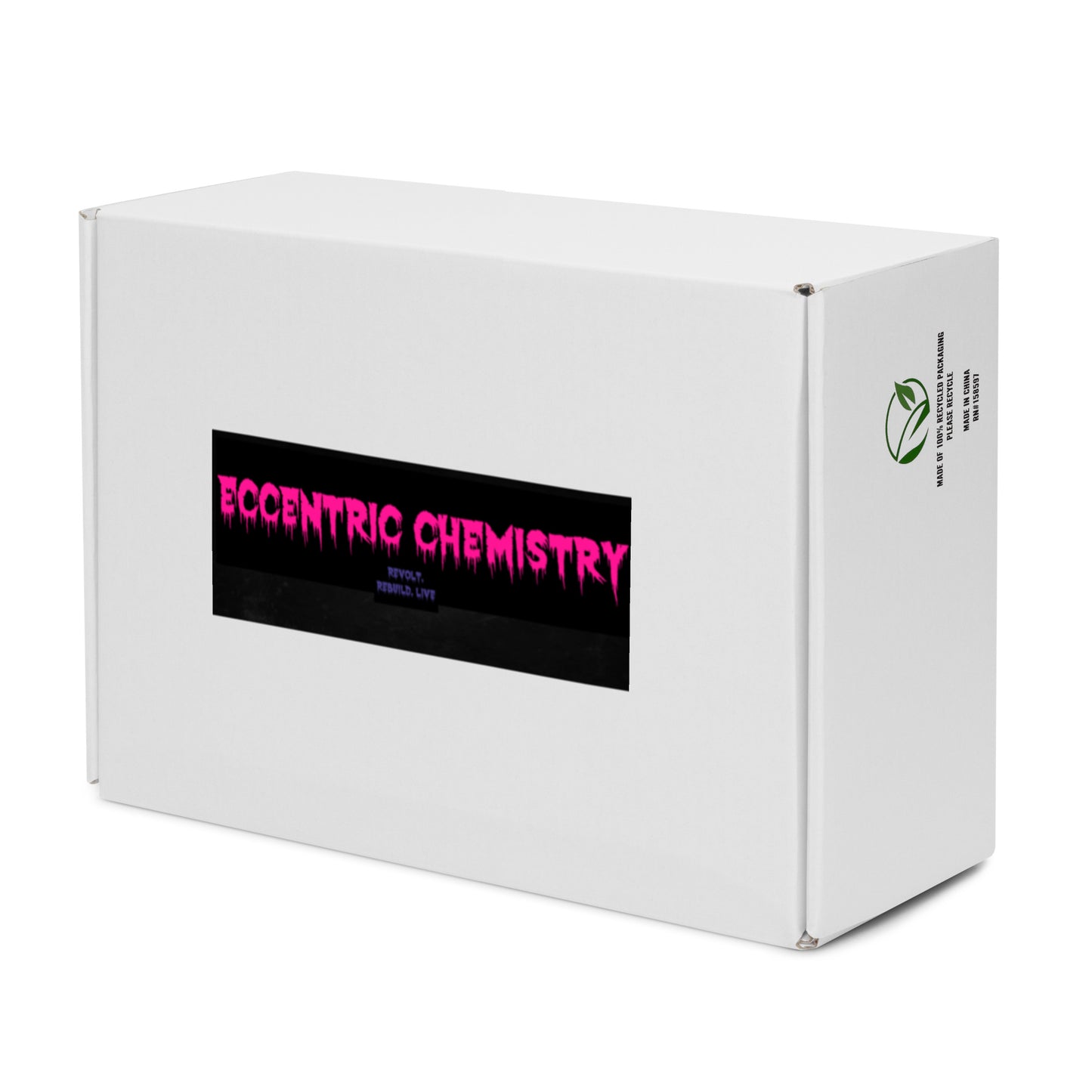 White men's high-top canvas shoes with paint-splash design and "Outfit Maker" branding by Eccentric Chemistry.