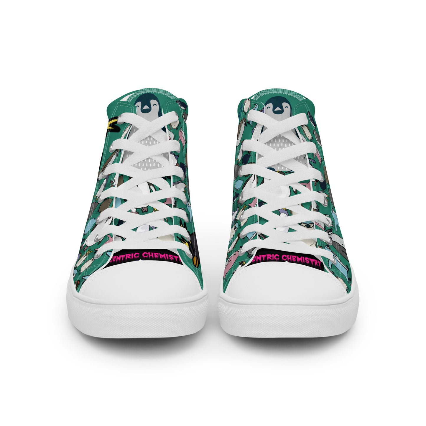 Men’s high-top canvas shoes in green with white front details from Eccentric Chemistry’s Laboratory of Strange & Stylish Things.