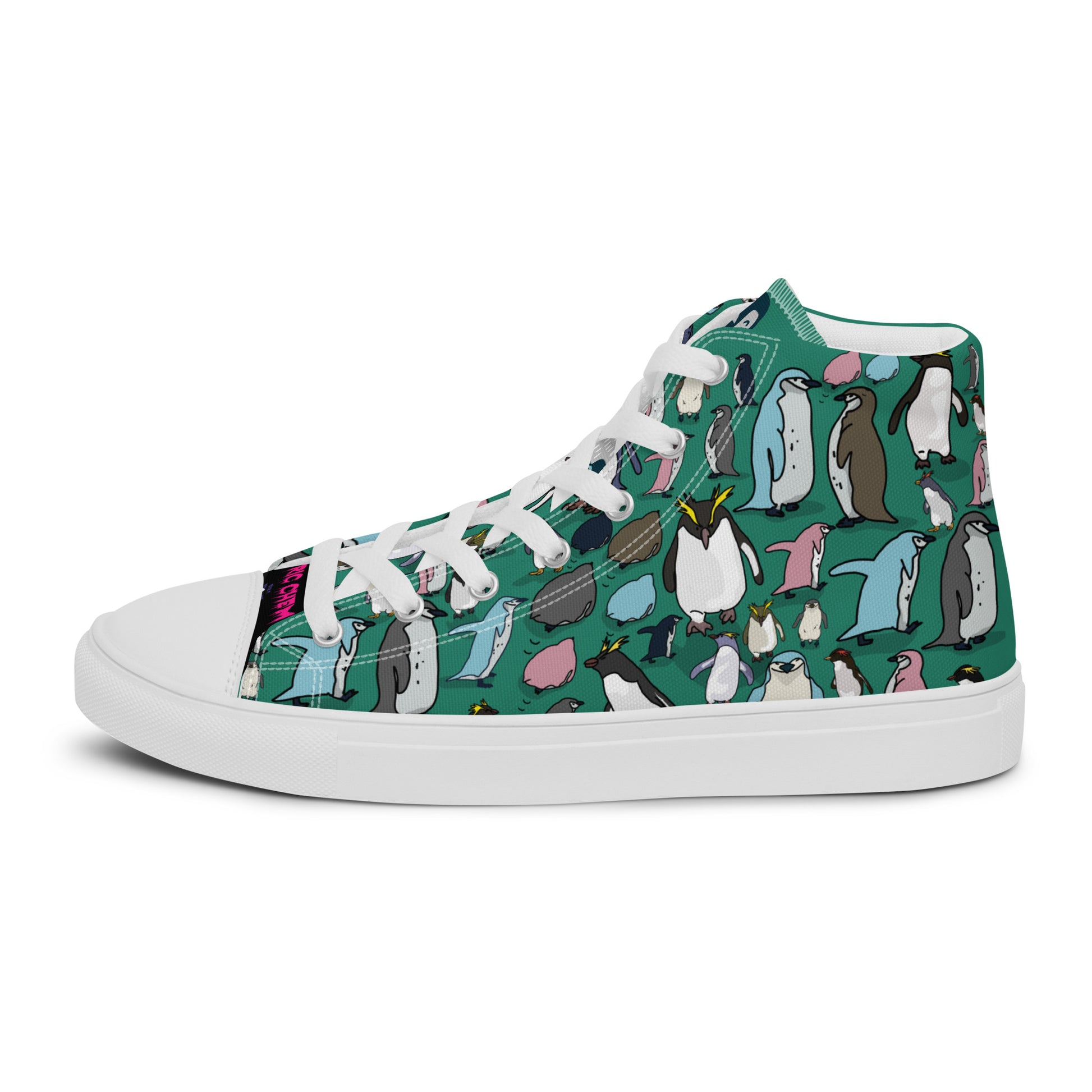 Men’s green high-top canvas shoes from Eccentric Chemistry’s Laboratory of Strange & Stylish Things, showing the left outside view.