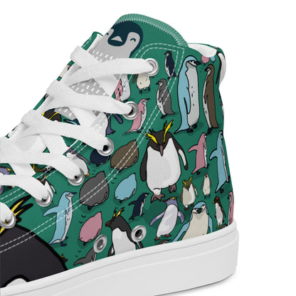 Men's green high-top canvas shoes with white laces and sole, stylish footwear from Eccentric Chemistry's Laboratory of Strange & Stylish Things.