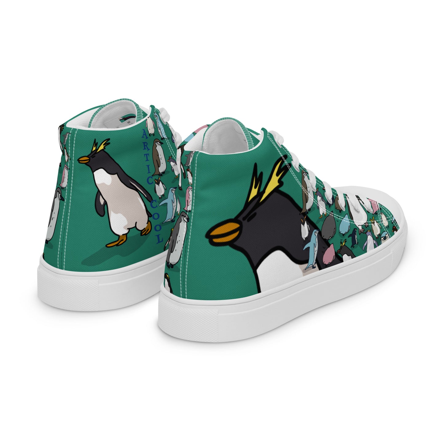 Green men's high-top canvas shoes from Eccentric Chemistry's Laboratory of Strange & Stylish Things, shown from the back right side.
