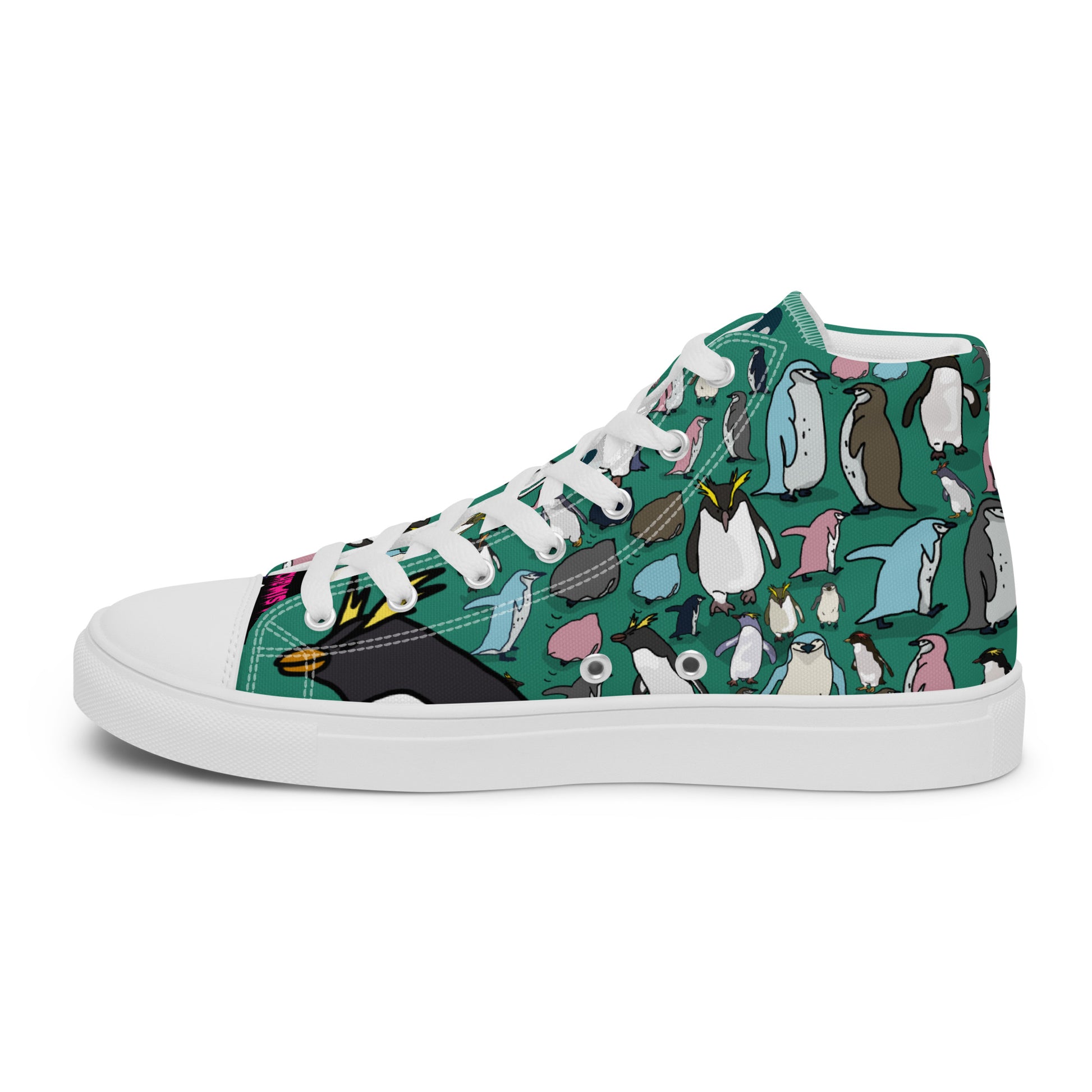 Men’s high-top green canvas shoes from Eccentric Chemistry’s Laboratory of Strange & Stylish Things, showing the right inside view.