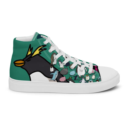 Men’s green high-top canvas shoes from Eccentric Chemistry’s Laboratory of Strange & Stylish Things, shown from the right outside angle.