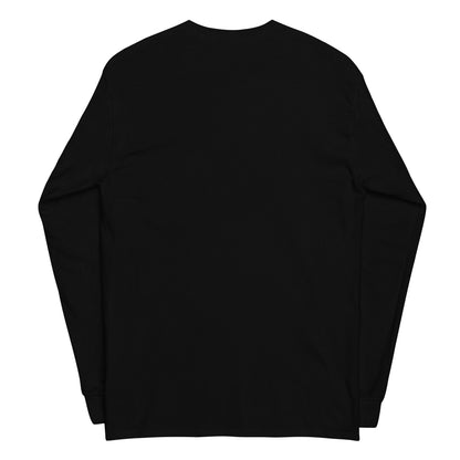 Men’s black long sleeve T-shirt featuring Eccentric Chemistry’s "Death of Her" experiment art on the back, stylish and unique design.
