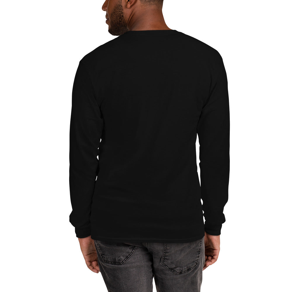 Men’s black long sleeve T-shirt featuring Eccentric Chemistry’s "Death of Her" experiment design on the back.