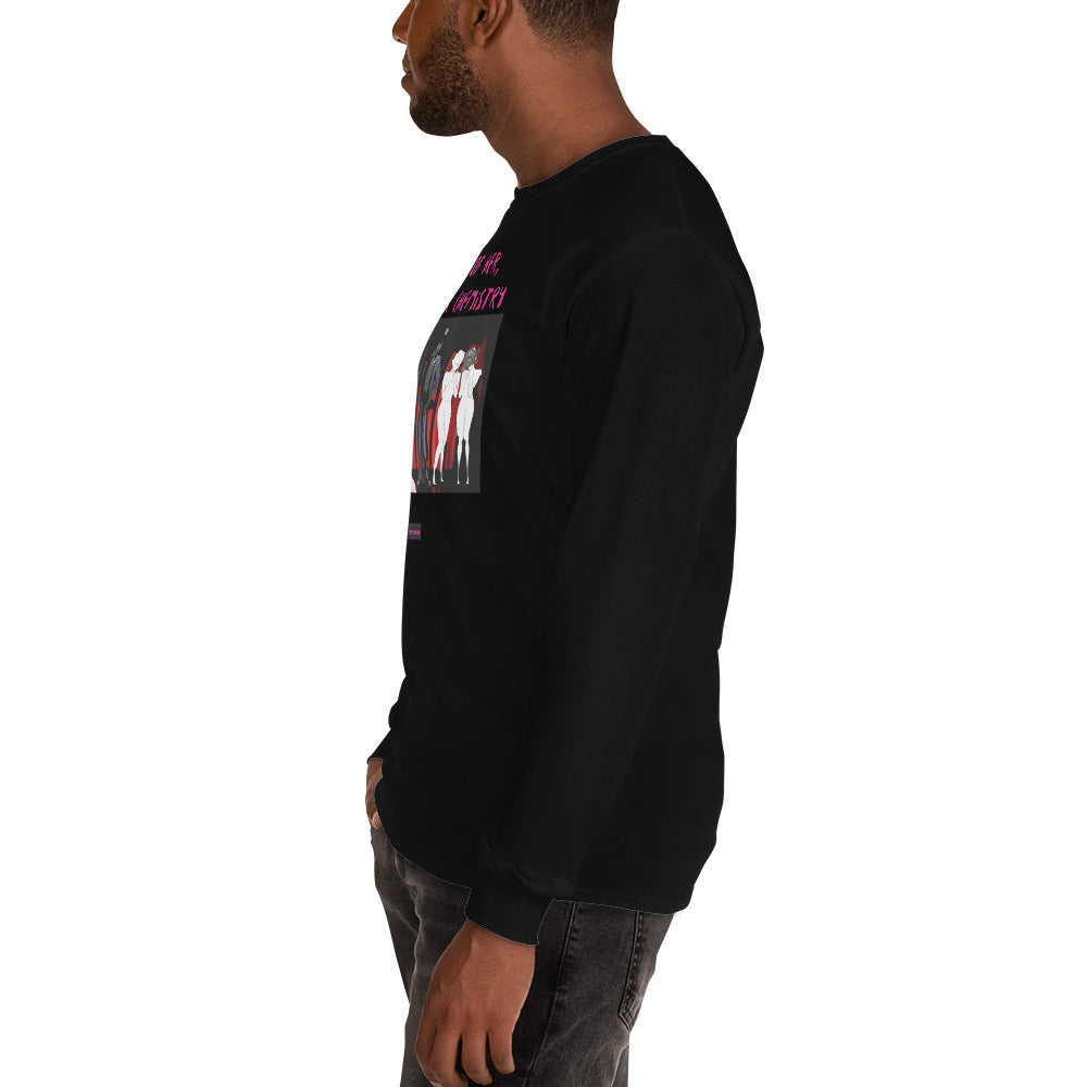 Men’s black long sleeve T-shirt featuring Eccentric Art "Death of Her" design from Eccentric Chemistry’s Laboratory of Strange & Stylish Things.