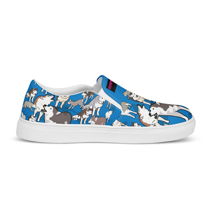 Men’s white slip-on canvas shoes from Eccentric Chemistry's Polar Pup Velocity Study Experiment collection, showing the inside view.