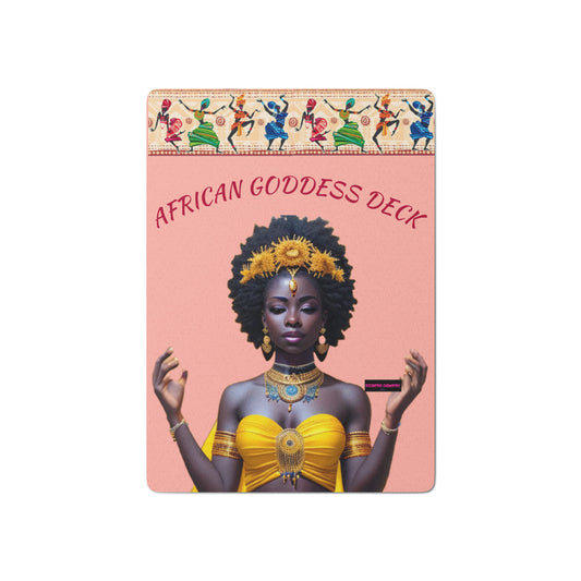 White postcard featuring artwork of goddess-themed poker playing cards from Eccentric Chemistry's Laboratory of Strange & Stylish Things.