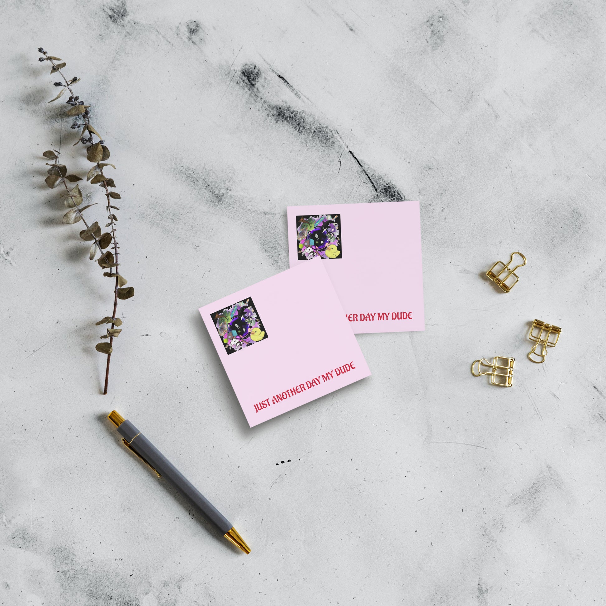 Pink nebula postcard from Eccentric Chemistry's Stellar Collapse series, featuring a striking cosmic design on a 3x3 note pad.