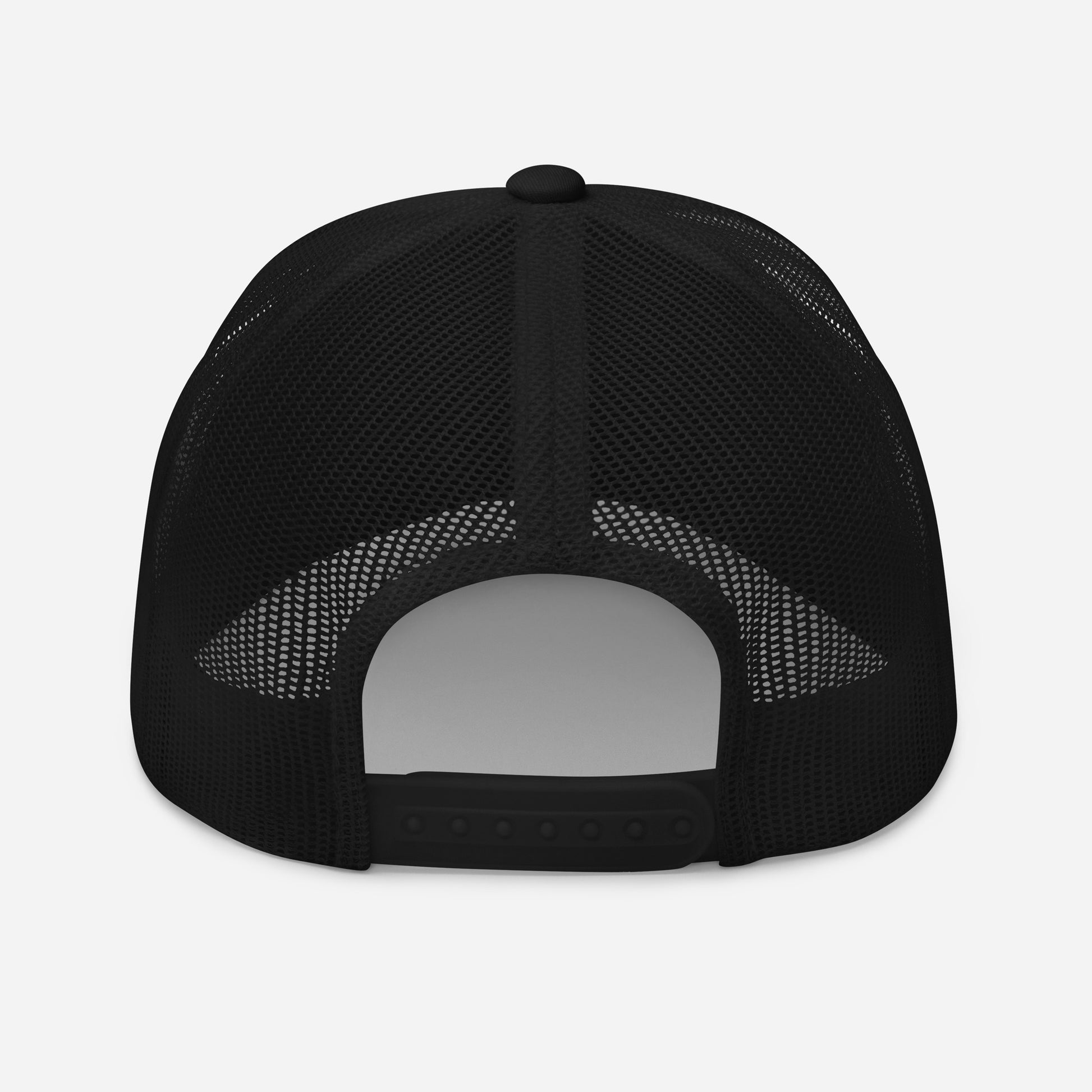 Black pixel panic experiment trucker cap with mesh back and retro style, by Eccentric Chemistry's Tiny Shop of T-Shirt Horrors.