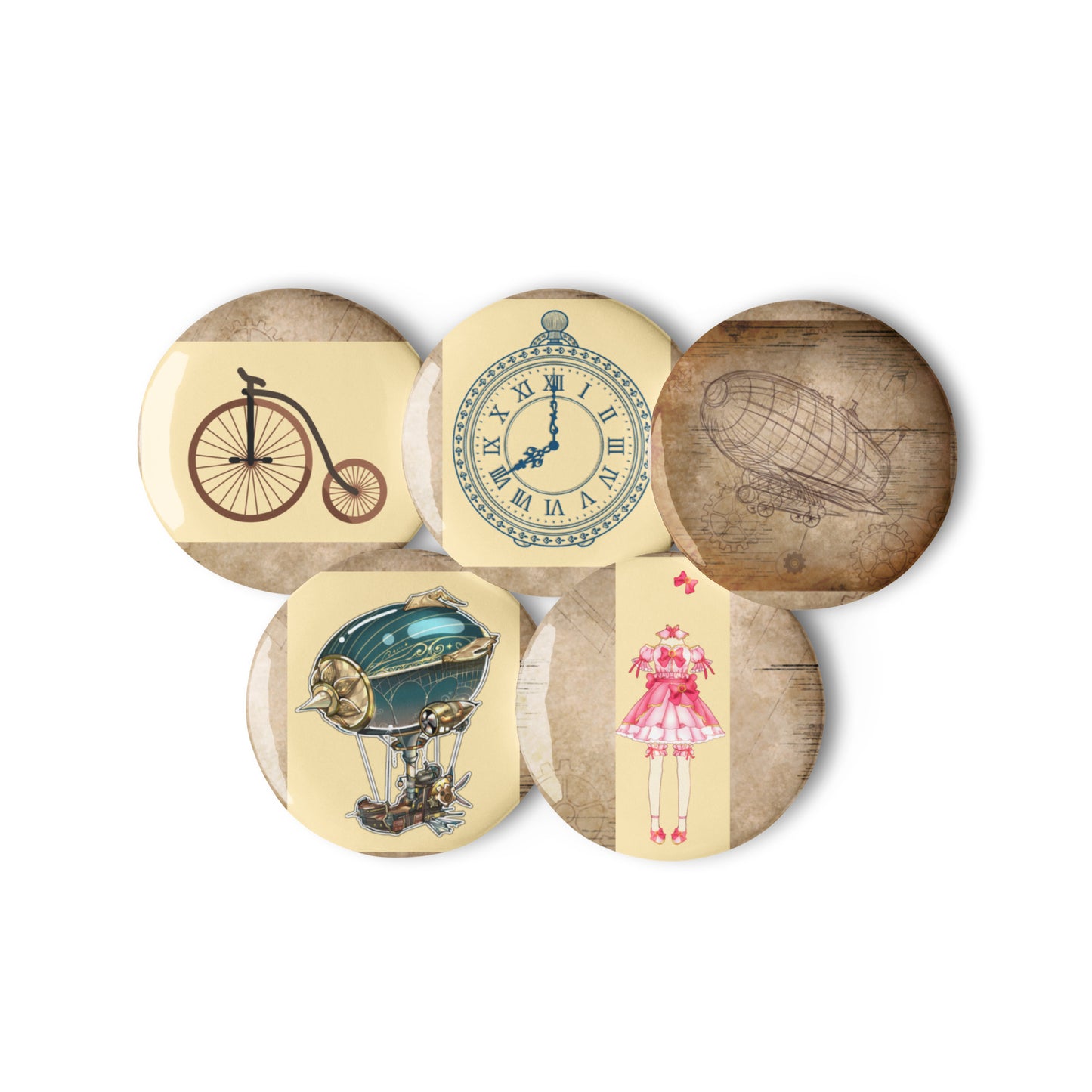 Set of white Draft-Shift Pattern Mapping Buttons by Eccentric Chemistry's Tiny Shop of T-Shirt Horrors, featuring front view and detailed design.