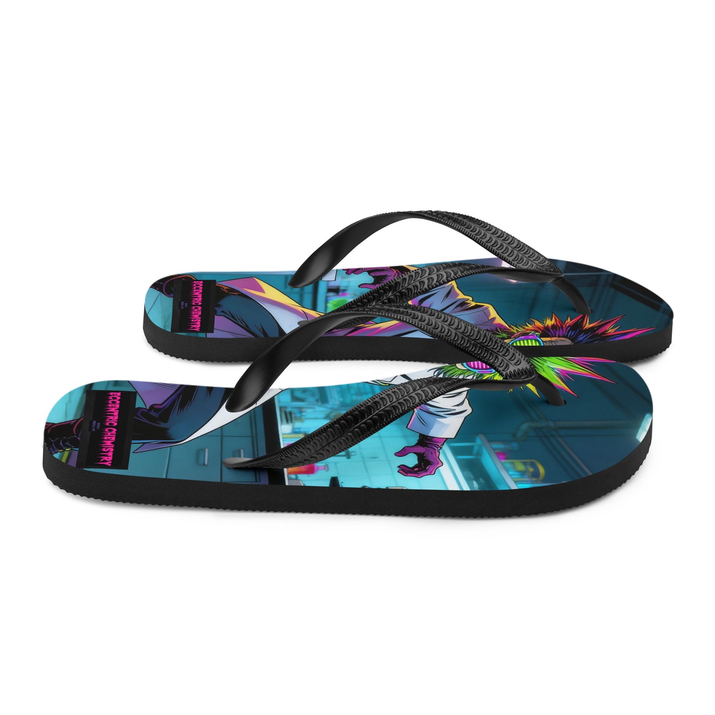 White flip-flop sandal featuring a Catalyst-Genome Polymer Sample (Flip-Flop Variant) design by Eccentric Chemistry's Tiny Shop of T-Shirt Horrors.