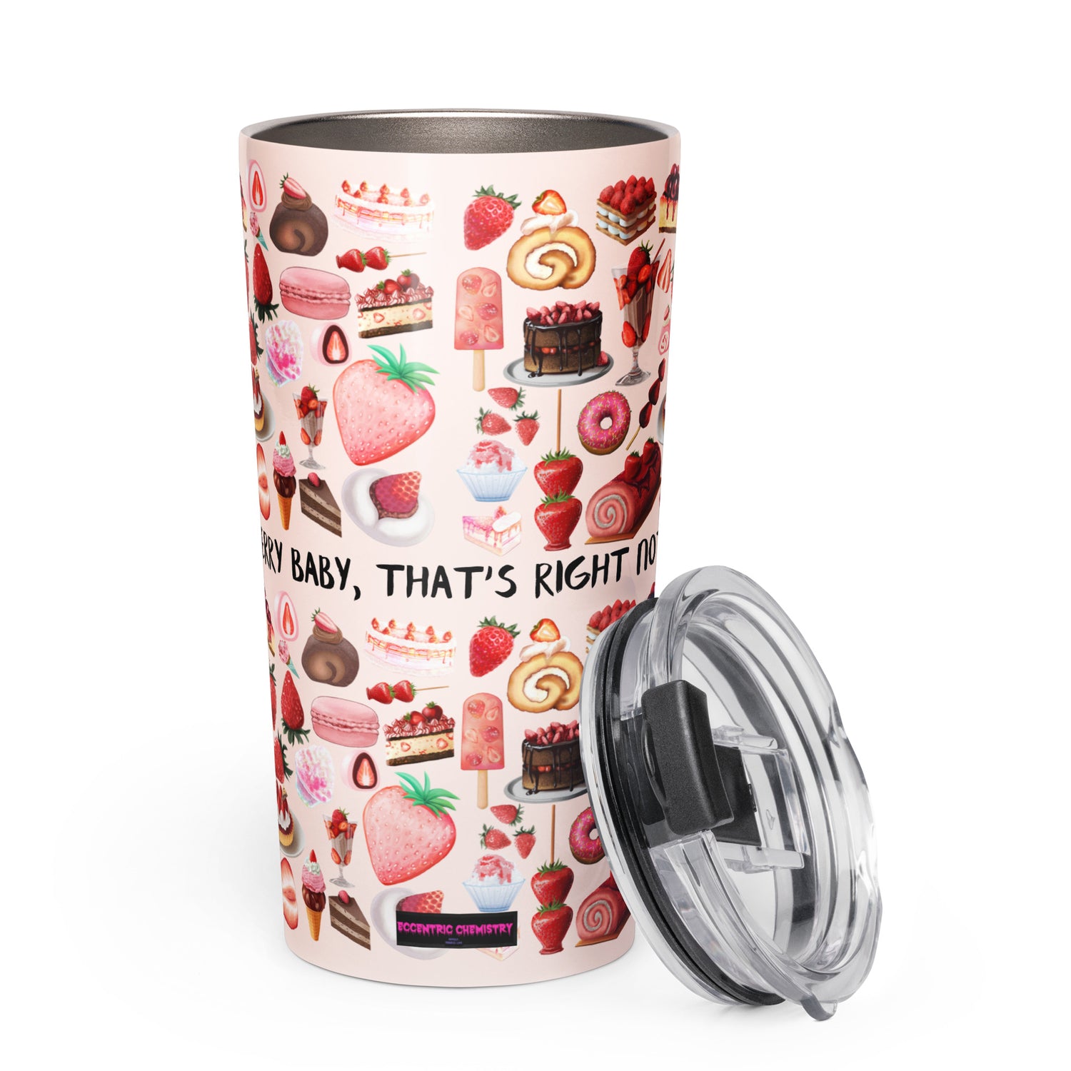 Tapered 20 oz stainless steel tumbler with a white finish from Eccentric Chemistry’s Laboratory of Strange & Stylish Things.
