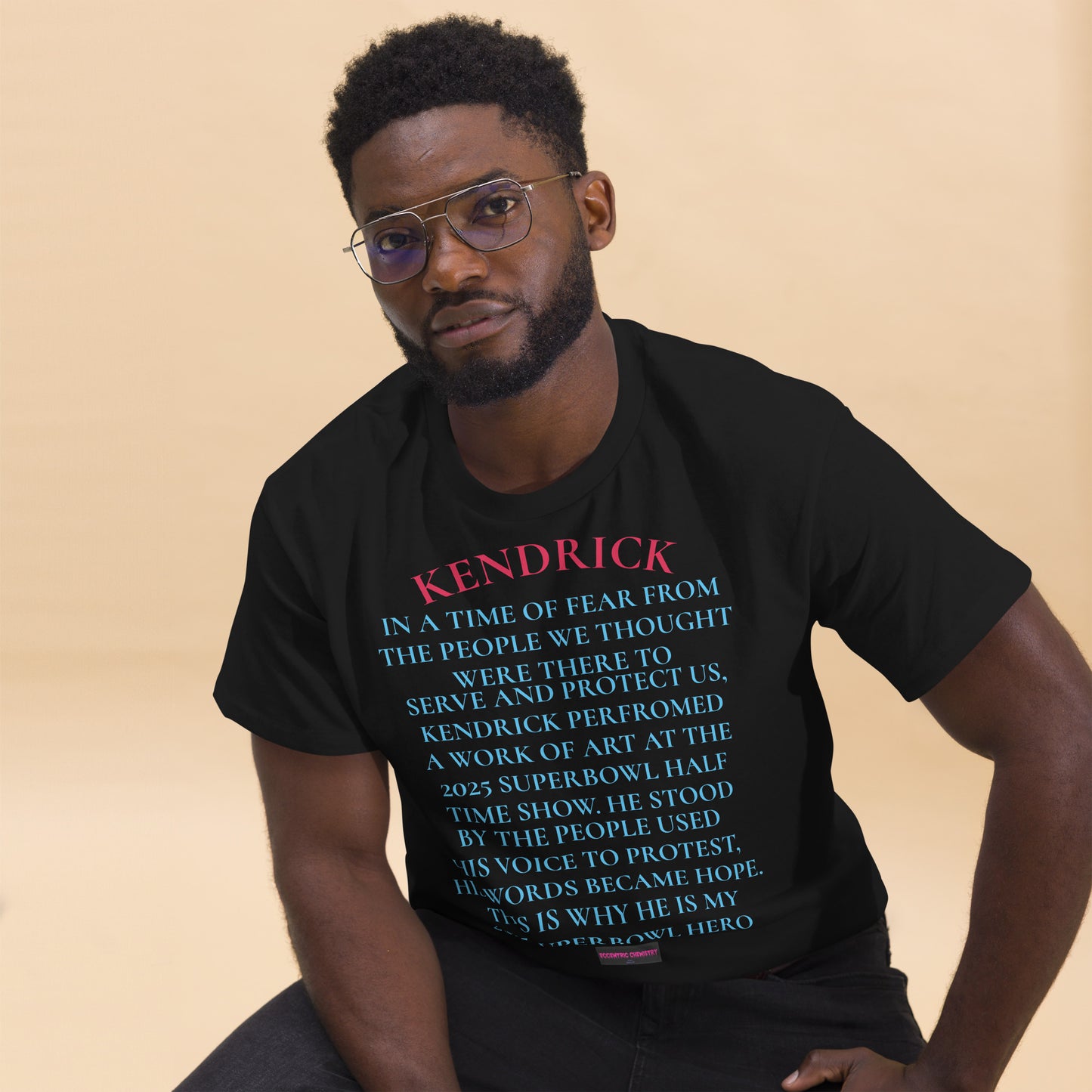 Unisex black Classic Tee featuring Super Bowl Hero 2025 Courage Echo Experiment design by Eccentric Chemistry.