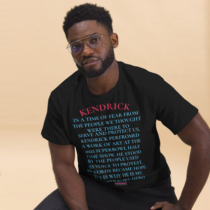 Unisex black Classic Tee featuring Super Bowl Hero 2025 Courage Echo Experiment design by Eccentric Chemistry.