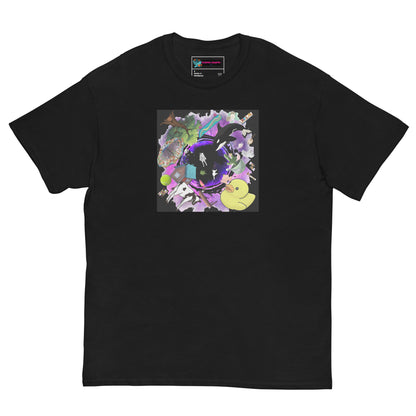 Unisex black classic T-shirt featuring solar drift blackhole experiment design from Eccentric Chemistry's Laboratory of Strange & Stylish Things.