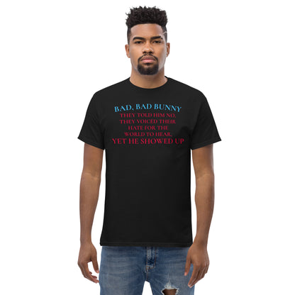 Unisex black Classic Tee by Eccentric Chemistry featuring a Super Bowl Hero 2026 cultural impact design on the front.