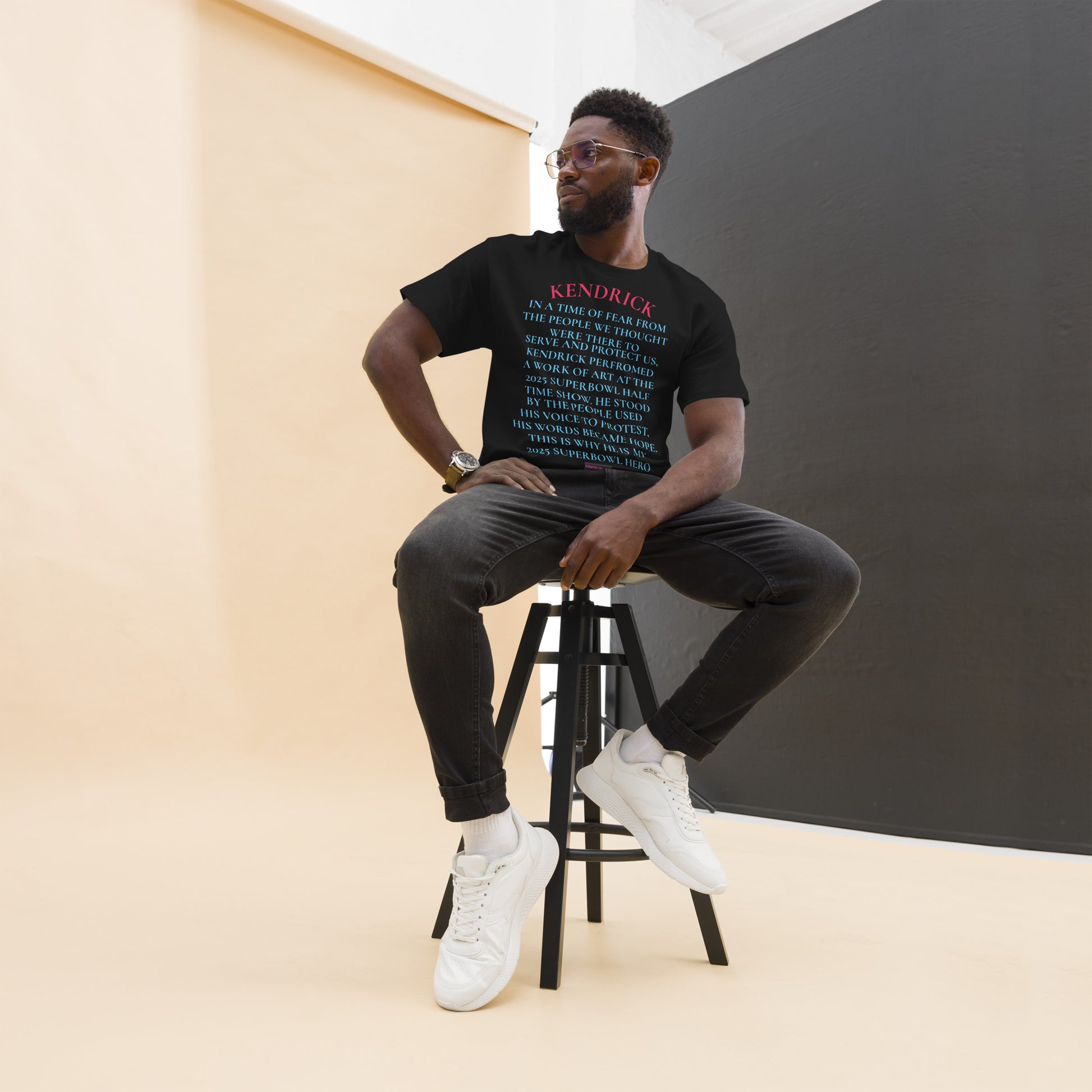 Unisex black Classic Tee by Eccentric Chemistry featuring a bold design inspired by the Superbowl Hero 2025 Courage Echo Experiment.