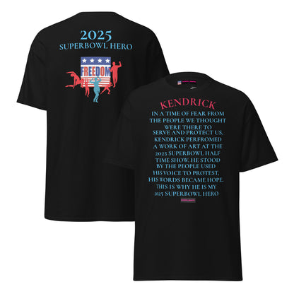 Unisex Classic Tee by Eccentric Chemistry featuring a bold Superbowl Hero 2025 Courage Echo design on black front and back.