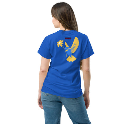 Unisex royal blue Classic Tee from Eccentric Chemistry's Tiny Shop of T-Shirt Horrors, featuring a back graphic design.