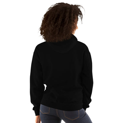 Unisex black hoodie featuring Eccentric Art Lab’s Death of Her experiment design on the back, casual stylish hoodie for all genders.