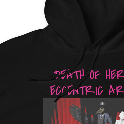 Unisex black hoodie from Eccentric Chemistry’s Lab featuring eccentric art design, soft heavy-blend fabric, and stylish casual fit.