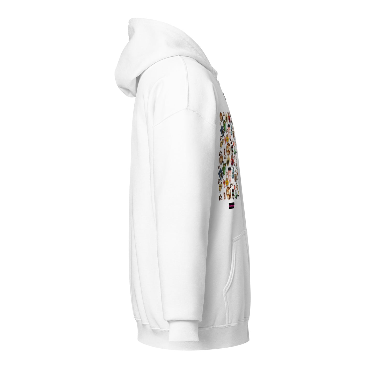 Unisex white heavy blend zip hoodie featuring a coffee lover design from Eccentric Chemistry’s Laboratory of Strange & Stylish Things