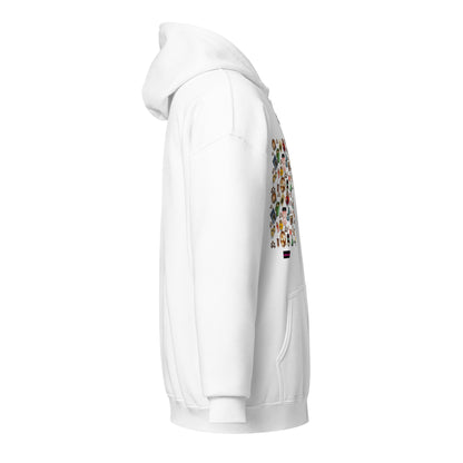 Unisex white heavy blend zip hoodie featuring a coffee lover design from Eccentric Chemistry’s Laboratory of Strange & Stylish Things