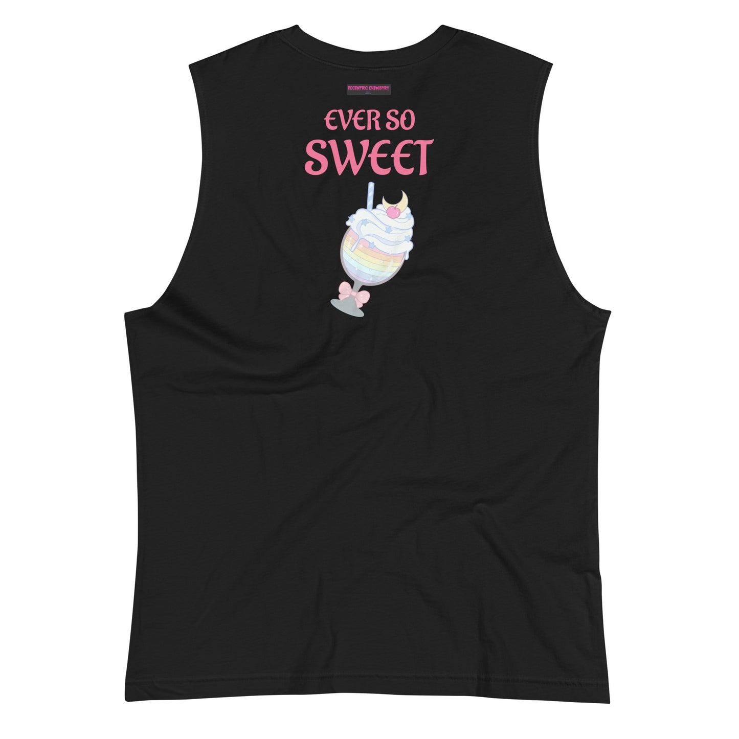 Unisex black muscle shirt from Beverage Theory Experiment by Eccentric Chemistry, shown from the back with a sleek fit and minimalist design.