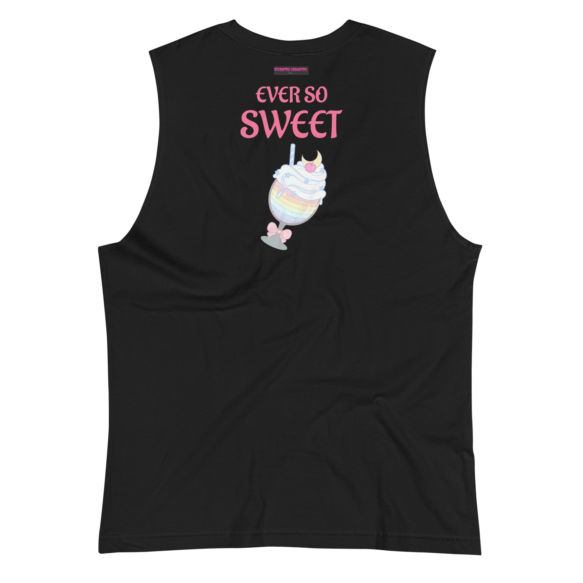 Unisex black muscle shirt from Beverage Theory Experiment by Eccentric Chemistry, shown from the back with a sleek fit and minimalist design.
