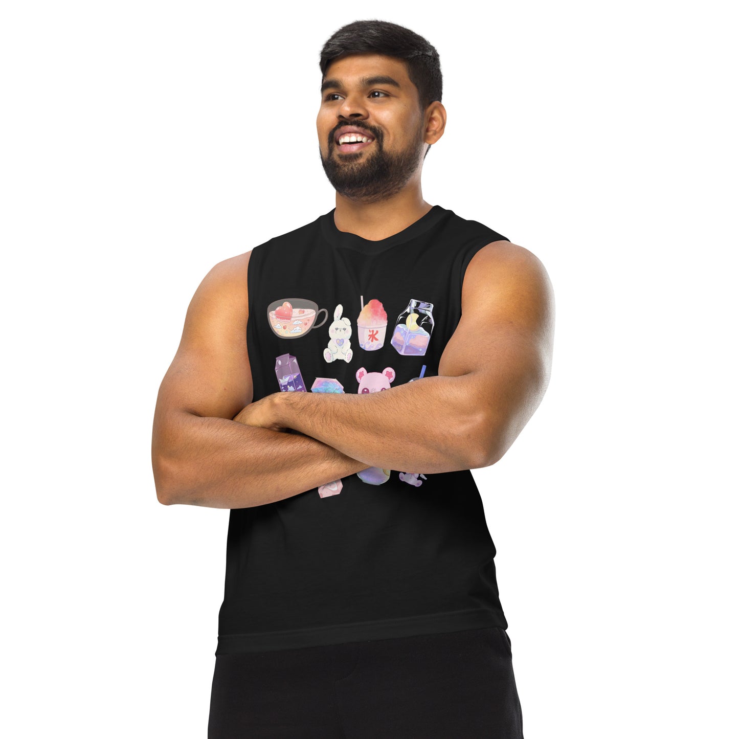 Black unisex muscle shirt from Beverage Theory Experiment by Eccentric Chemistry, featuring a stylish, experimental design on the front.