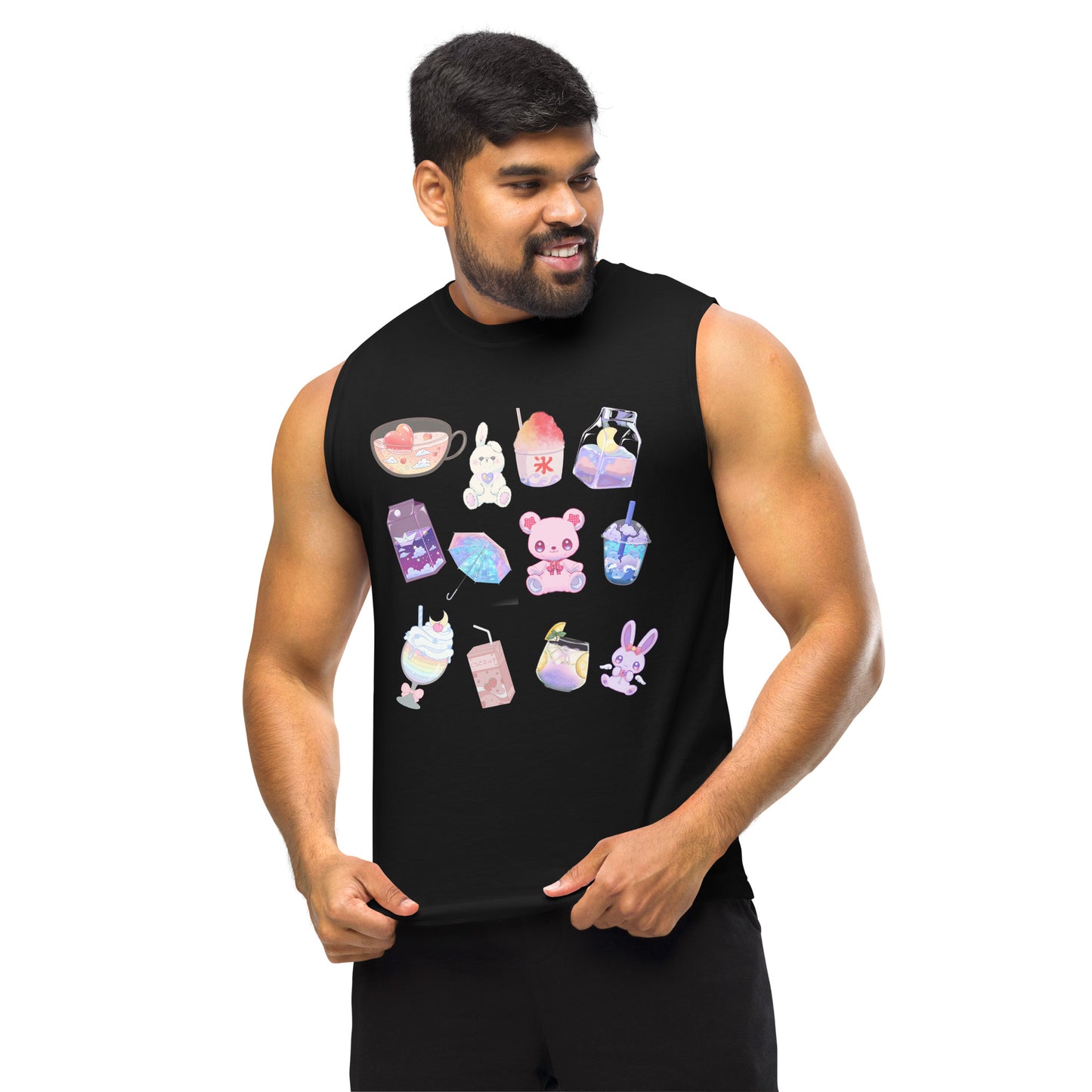 Unisex black muscle shirt from Beverage Theory Experiment by Eccentric Chemistry showing front view with stylish design.