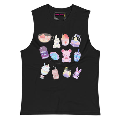 Unisex black muscle shirt from Beverage Theory Experiment by Eccentric Chemistry, featuring a stylish laboratory-inspired design.